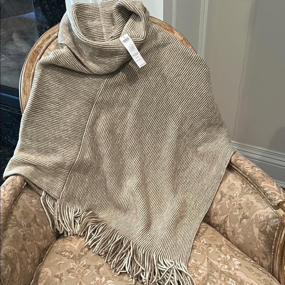 Chico's Cream Scarf with Fringe Trim